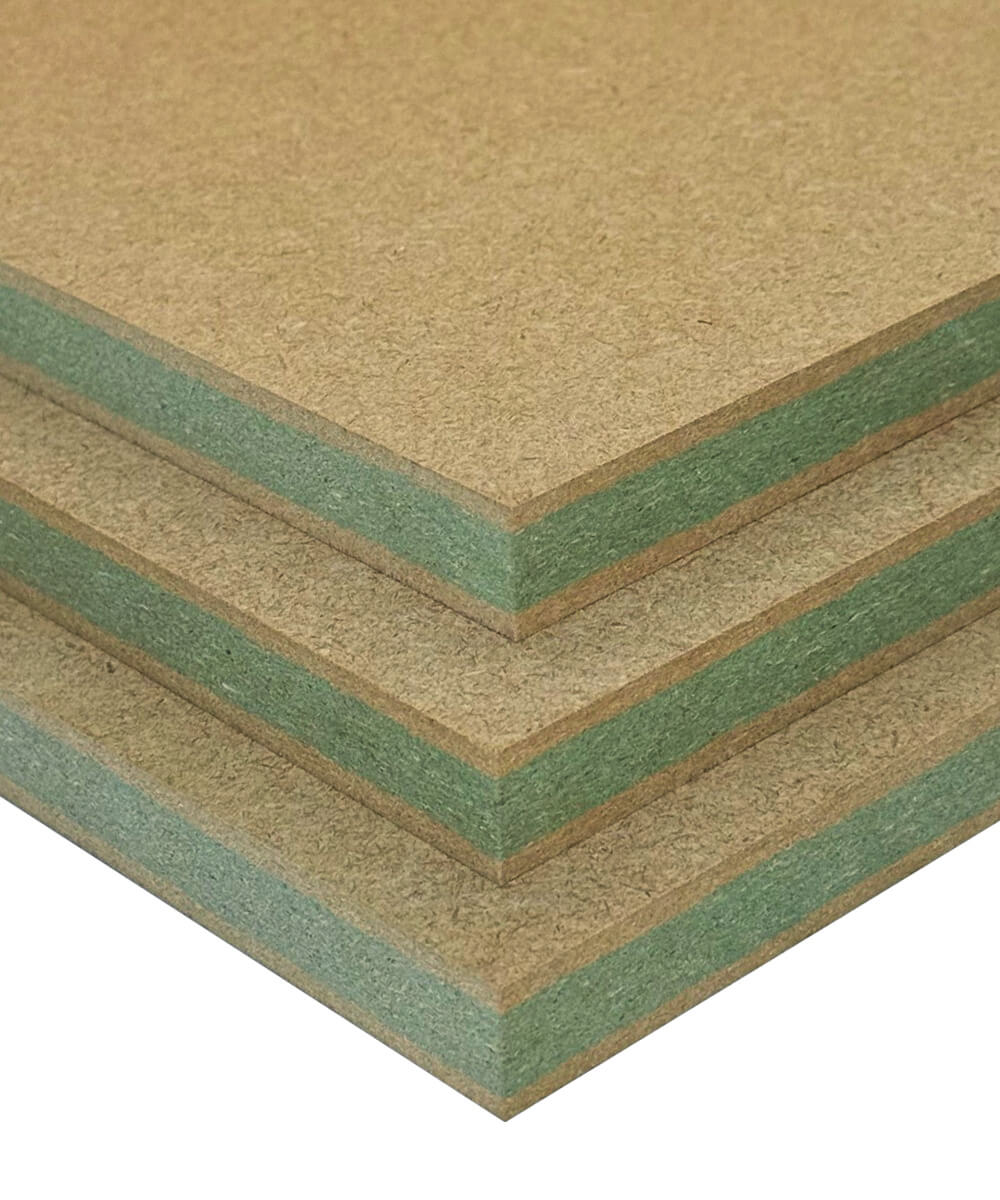 Close-up of Morland laminated MR-MDF panels showing their durable, moisture-resistant core — ideal for applications requiring extra resilience and strength.