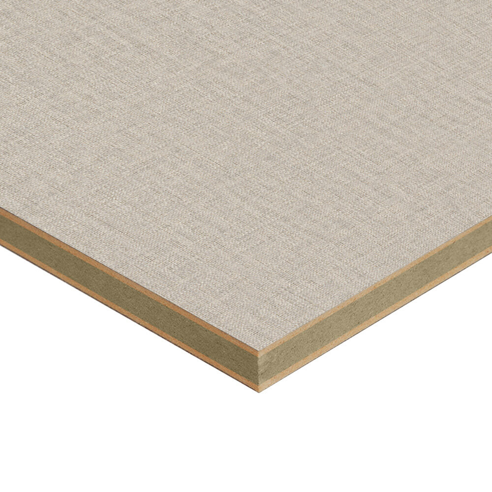 Morland textile laminated MR-MDF moisture-resistant panel Close-up of Morland textile laminated MR-MDF panel with a fabric-textured decorative finish, offering moisture resistance and durability for interior applications.