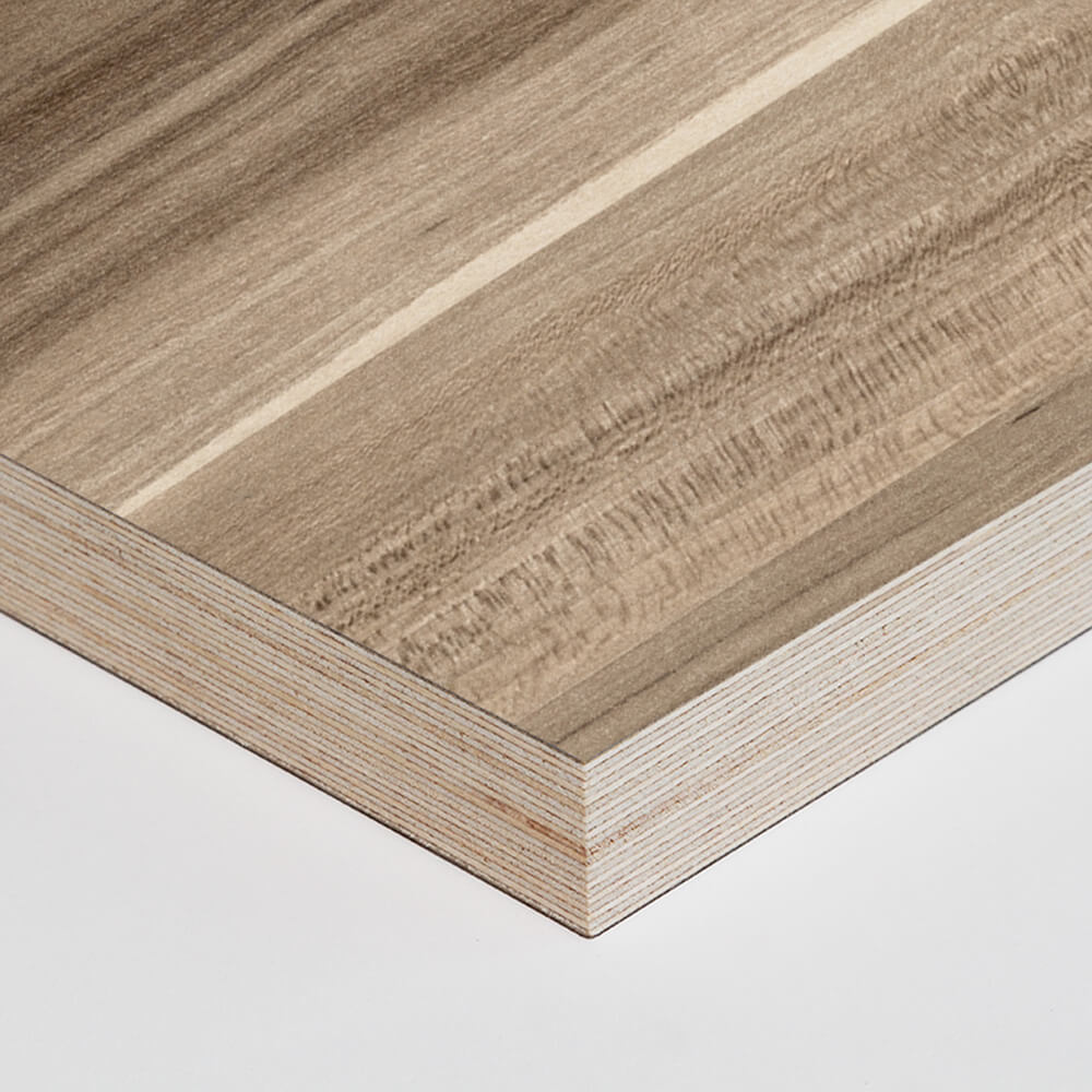 Morland woodgrain birch plywood laminate-faced panel Close-up of Morland woodgrain laminate-faced birch plywood panel with premium birch core, combining strength, durability and decorative appeal for demanding environments.